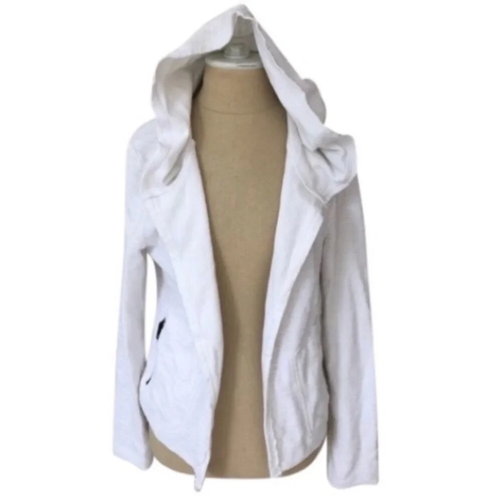 Anthropologie Saturday Sunday Hooded Tweed White Cotton Moto Sweater Jacket SP